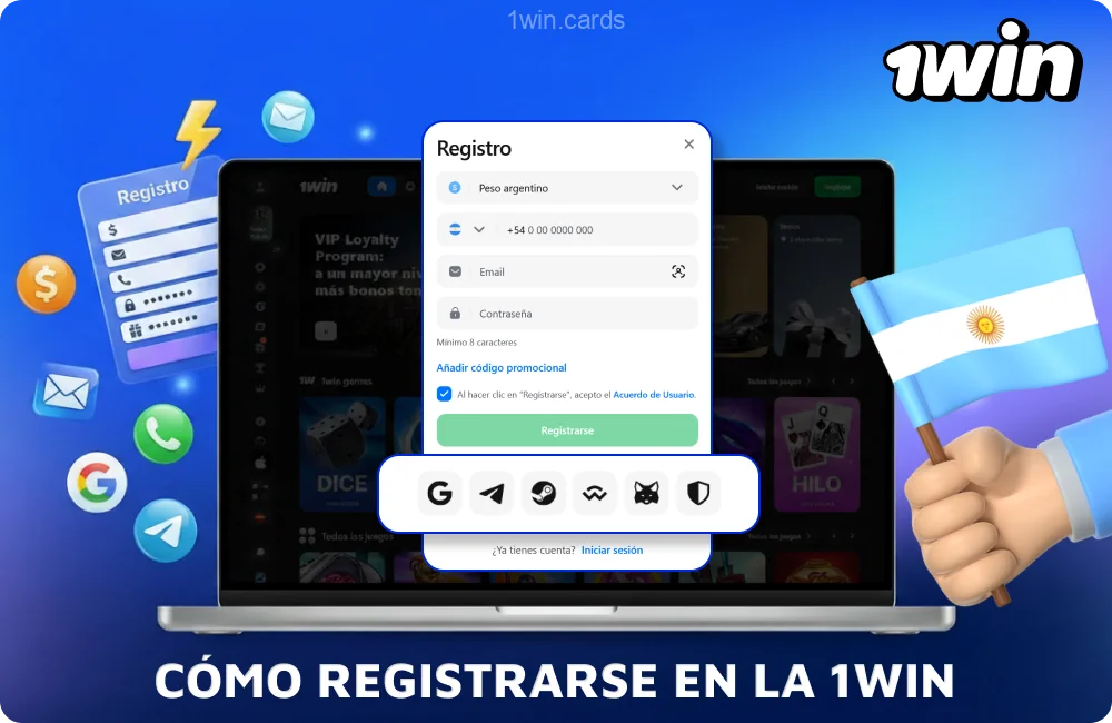 Puedes registrarte en 1win Argentina rápidamente a través del formulario o mediante las redes sociales