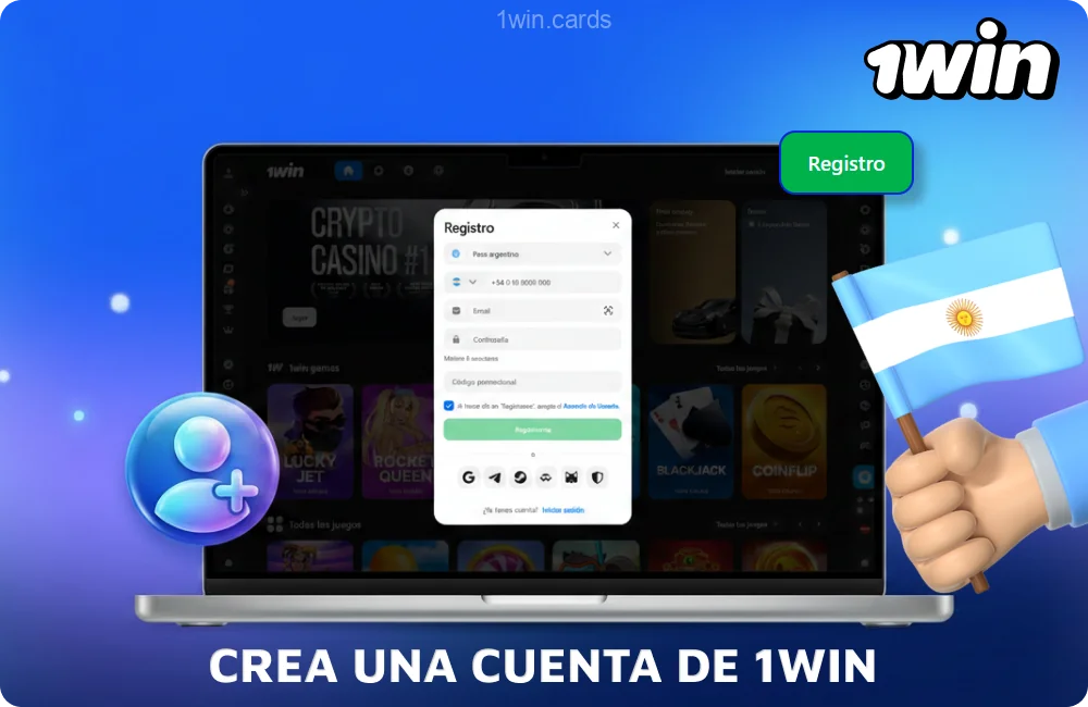 Para crear una cuenta en 1win en Argentina, elige el método de registro y completa los datos necesarios